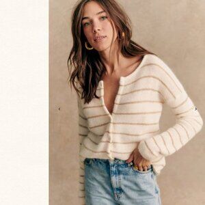 Sezane Gaspard Button Cardigan Sweater Striped Gold Sz M